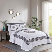 Luxe bedsprei set - Bedsprei 220x240 - Kussensloop 2x 50x70 - wit met zwarte luxe details