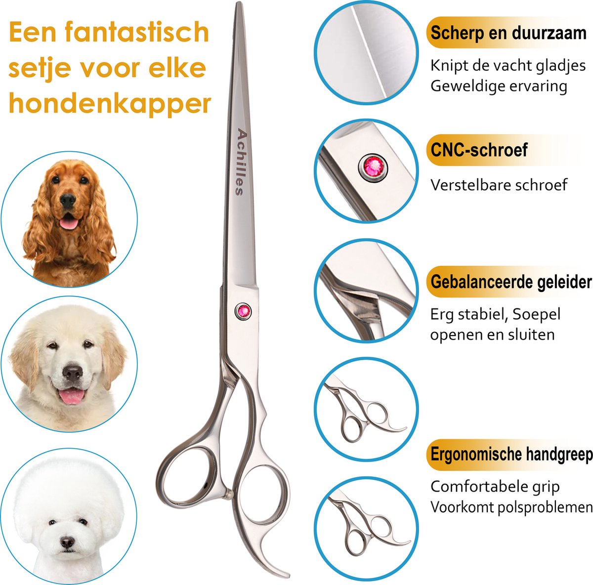 Achilles Hondenschaar Scharenset Hond 8 INCH 8Delige Scharenset Effileerschaar Hond Achilles Hondenschaar Scharenset Hond 8 INCH 8Delige Scharenset Effileerschaar Hond