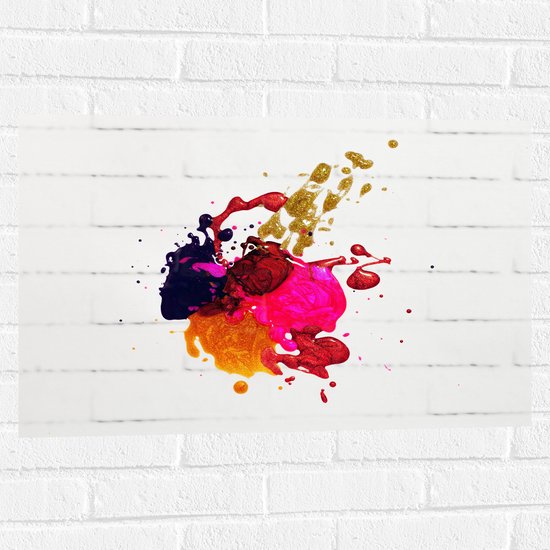 Muursticker - Verfklodders in Verschillende Kleuren op Witte Achtergrond - 75x50 cm Foto op Muursticker