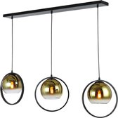 Moderne Hanglamp Aureo | 3 lichts | goud / zwart | glas / metaal | Ø 20 cm | in hoogte verstelbaar tot 140 cm | eetkamer / eettafellamp | modern / sfeervol design