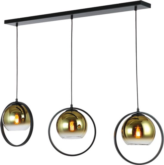 Suspension moderne Aureo | 3 lumières | or / noir | verre / métal | Ø 20 cm | hauteur réglable jusqu'à 140 cm | lampe de salle à manger / table à manger | design moderne / attrayant
