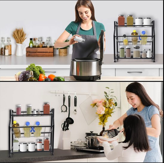Sunxury – Étagère à épices empilable en métal blanc – Dimensions 35x21x20cm – Acier au carbone robuste – Pour cuisine et garde-manger