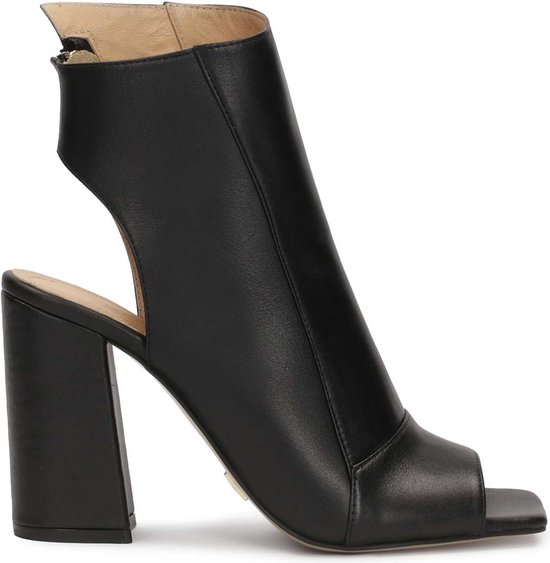 Leather peep-toe booties with an open toe and heel