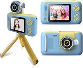 DrPhone PiXEL6 - 2.4 Inch LCD scherm - KinderCamera – 180 Graden Flip Lens – Inclusief 32GB Micro SD + Statief - Mini Digitale Foto Camera voor Kinderen - Speelgoed Videocamera – Blauw/Geel