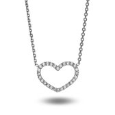Twice As Nice Halsketting in zilver, open hartje gezet met zirkonia Wit 40 cm+5 cm