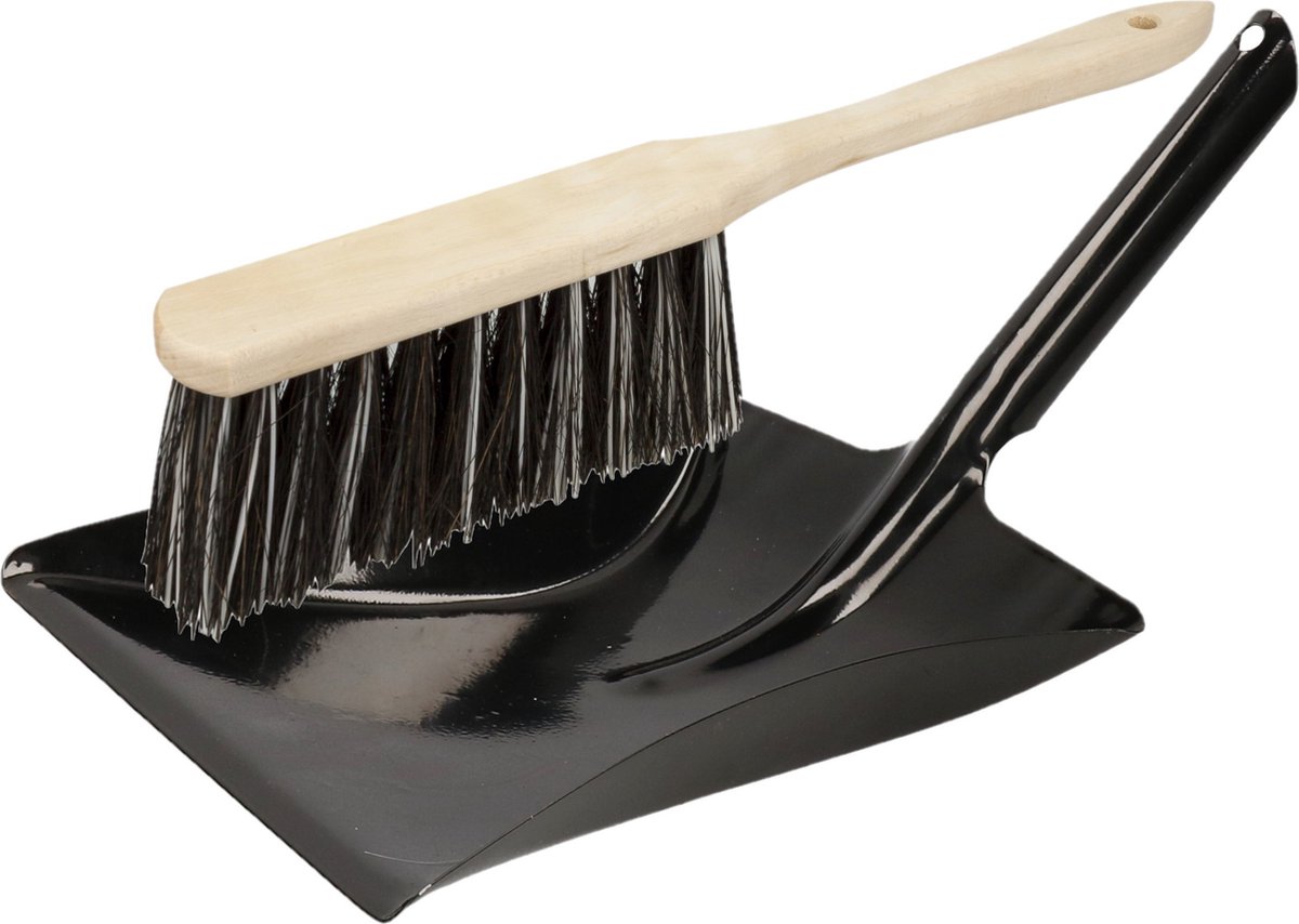 Goedkoopste Stoffer en blik zwart van metaal/hout voor binnen - Arenga haren stoffers