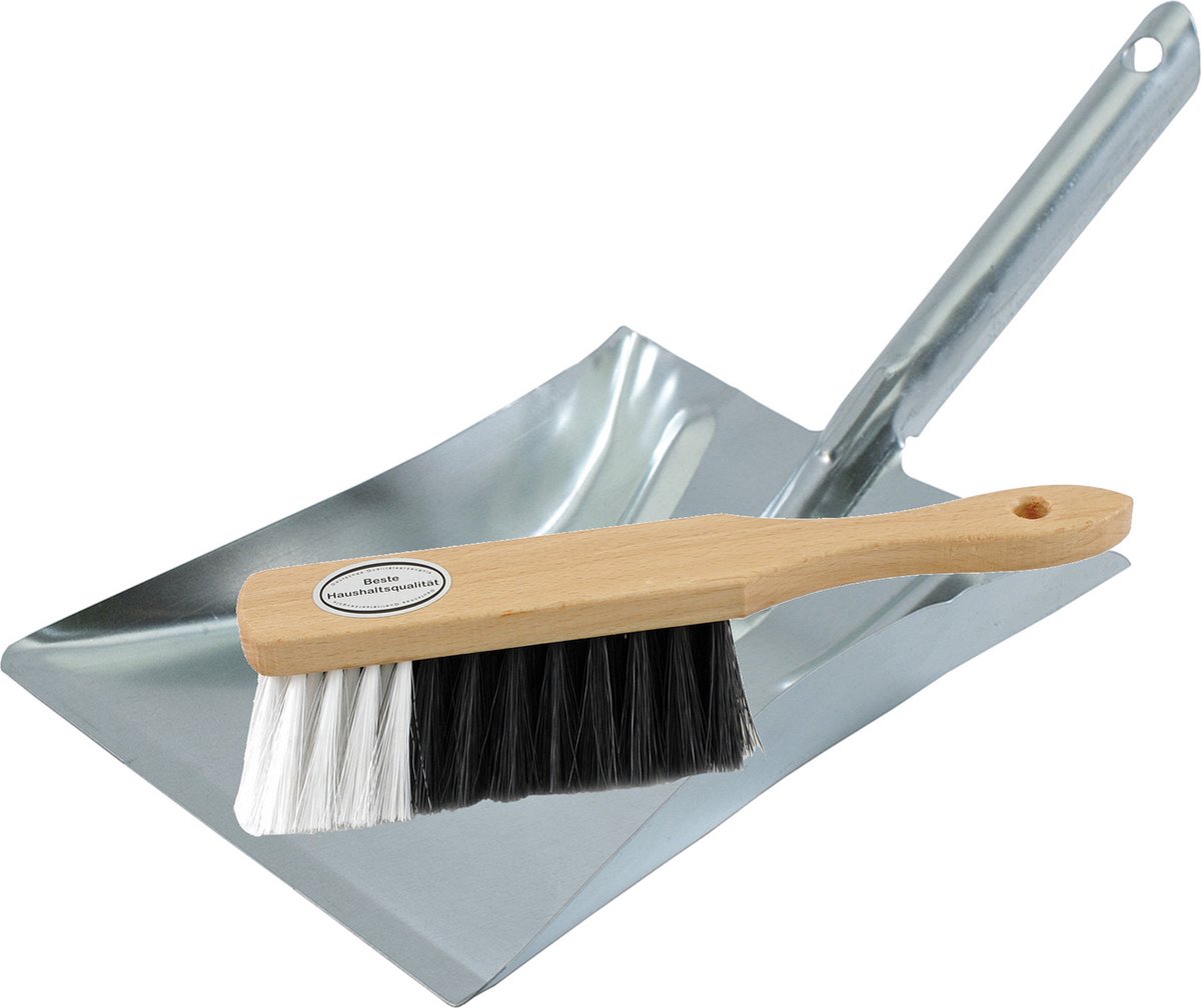 Sorex stoffer en blik set Cleanview - blik 37 x 24 in zilver - verzinkt metaal - en paardenhaar veger - voor binnen