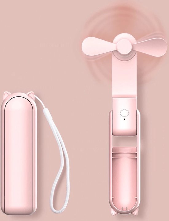 Mini handventilator roze draadloos 3 snelheden 2000mAh oplaadbaar tafelventilator bureau fan