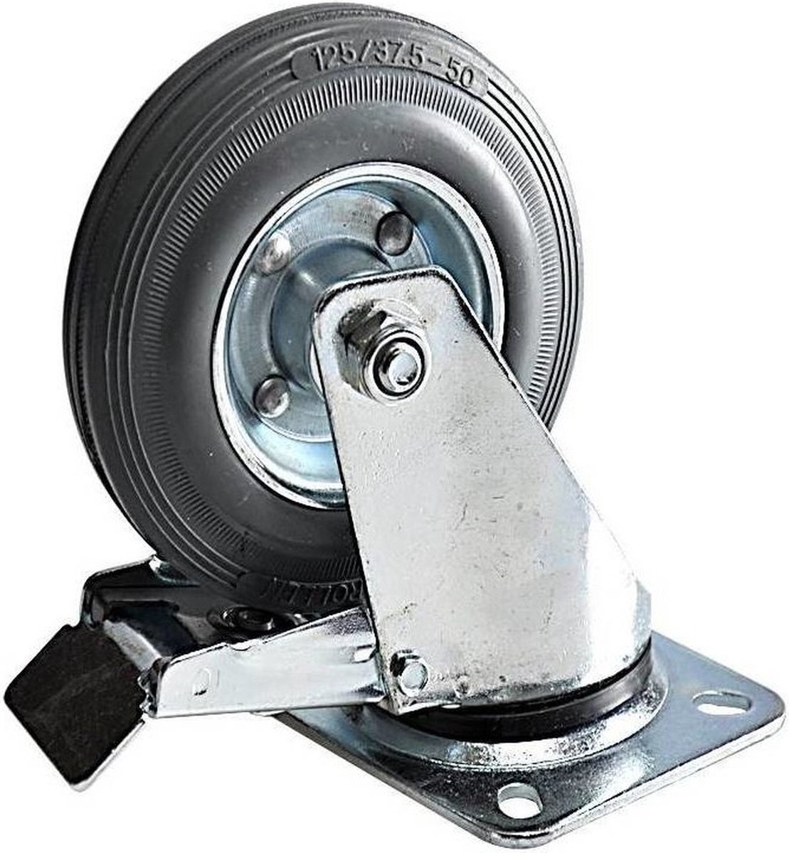Benson Zwenkwieltje met rem - 8x - rubber - draagkracht 100 kg - 125 mm - zwenkwiel