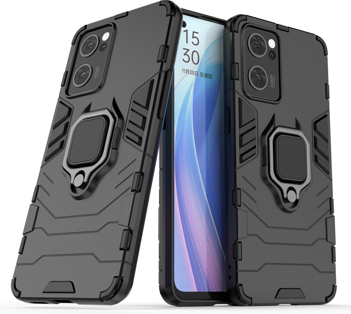 Fonu Ringhouder Backcover hoesje Geschikt Voor Oppo Find X5 Lite - Zwart