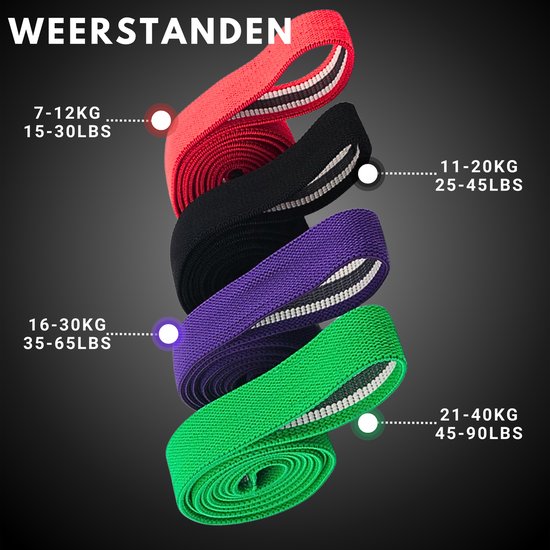 3 stuks fitnessbanden met lussen, gesegmenteerde yoga-stretchband