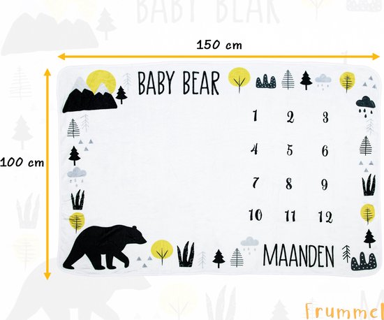 Frummel Mijlpaaldeken ‘Bear’ - Milestone deken - Mijlpaal baby - Kraamcadeau Jongen - Kraamcadeau Meisje - Baby Shower Cadeau - Baby Cadeau - Mijlpaaldeken in het Nederlands - Moederdag cadeau - 100 x 150 cm van Frummel — afbeelding 5