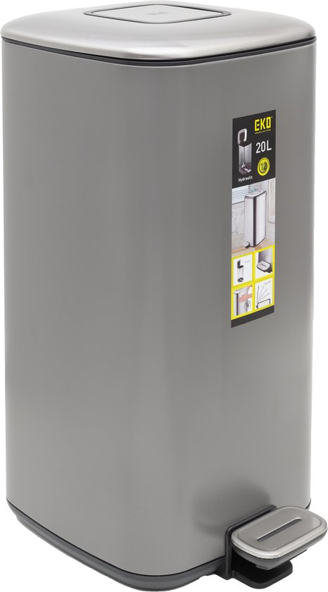 EKO Regent pedaalemmer 20 Liter – Prullenbak met uitneembare afvalemmer – Fingerprint-proof – Soft-close – H53.1xL35.5xB27 cm – Platinum