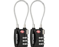 TRVLMORE Kofferslot Lang - TSA Reisslot - Slot - 3 Cijferig Hangslot - 14 cm Kabelslot - 2 Stuks - Cijferslot - Zwart