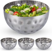 Relaxdays 4x saladeschaal zilver - saladekom rvs - deco schaal - serveerkom - 2 liter