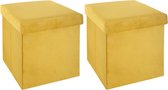 Atmosphera Poef/hocker/voetenbankje - 2x - opbergbox - geel - PU/MDF - 38 x 38 x 38 cm - opvouwbaar