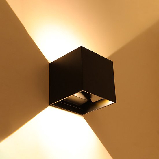 Applique LED - Up & Down - 6W - Wit Chaud 3000K - Angle de Faisceau Réglable - Cube - Zwart - Pour Extérieur et Intérieur - Étanche IP65