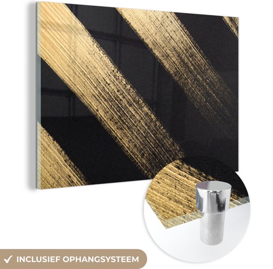 Glasschilderij goud - Luxe - Glitter - Design - Zwart - Schilderij glas - Acrylglas schilderij - Foto op glas - 60x40 cm - Wanddecoratie glas
