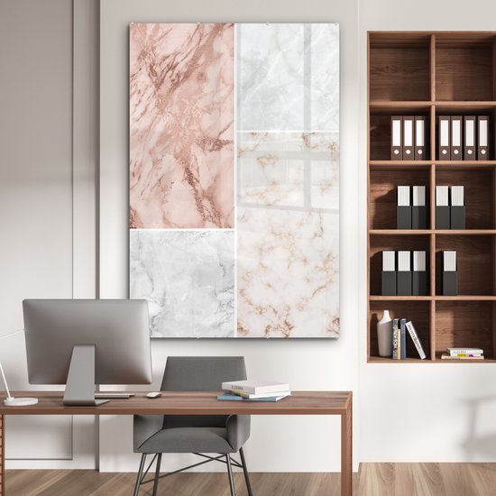 MuchoWow® Peinture sur verre 120x180 cm - Peinture acrylique sur verre - Marbre - Rose - Collage - Photo sur verre - Peintures