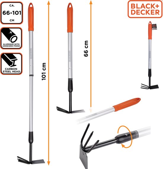 BLACK+DECKER Cultivator met Schoffel - Tuinhark en Schoffel - In Lengte Verstelbaar 66-101CM - Cultiveren en Onkruid Wieden - Kop van Koolstofstaal van BLACK+DECKER — afbeelding 4