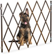 Relaxdays hondenhek bamboe - bruin - max. 130 cm - verstelbaar - deurhek - traphekje hond