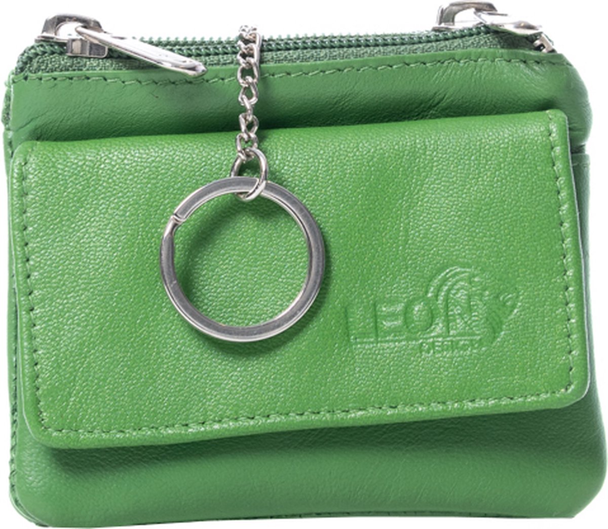 LeonDesign - Sleuteletui - Dubbelvaks - Leer - Lichtgroen - Met Rits - Pasjesetui - Sleutelmapje - Sleutelbeursje - Sleuteletui Heren - Sleuteletui Dames - Kleingeldvak - Luxe Sleuteletui Leer - Compact - Sleutel Etui - Kleine Cadeautjes - Kado