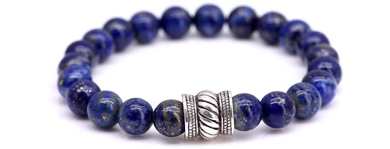 FortunaBeads - Bali Lapis Lazuli - Bracelet Perles Homme - Blauw - 22cm