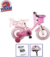 Volare Kinderfiets Rose - 12 inch - Roze/Wit - Inclusief fietshelm & accessoires