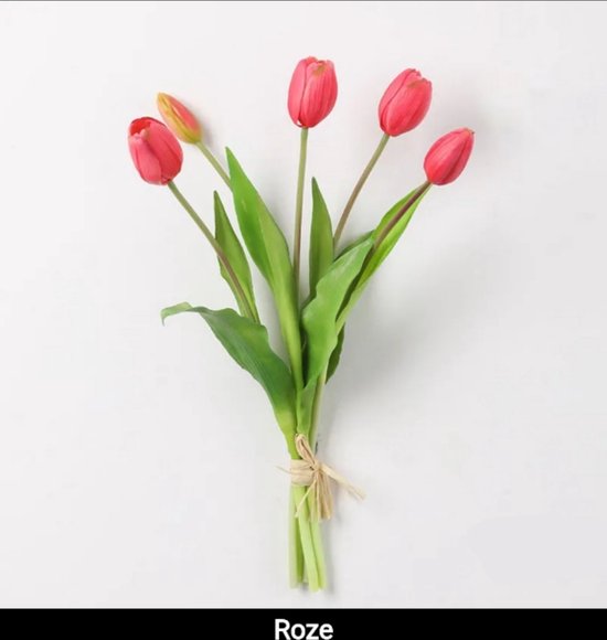 Tulipes Real Touch - Pink Foncé - Tulipes Real Touch - Rose Foncé - Tulipes - Fleurs artificielles - Tulipes Artificielles - Bouquet Artificiel - Tulipe - 40 CM - Fleurs En Soie - Bloem En Latex - Mariage - Printemps - Printemps