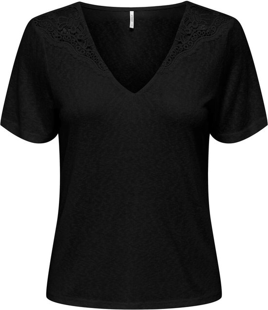 Only T-shirt Onlanja S/s Lace Top Jrs 15293749 Black Dames Maat - S