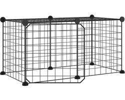 vidaXL - Huisdierenkooi - met - deur - 8 - panelen - 35x35 - cm - staal - zwart