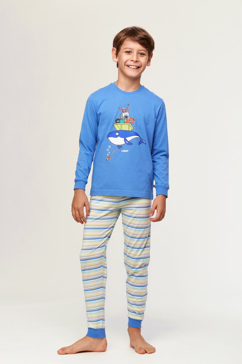 Pyjama Woody en velours garçons/hommes - bleu foncé-blanc - dinde -  232-10-PLC- V/926