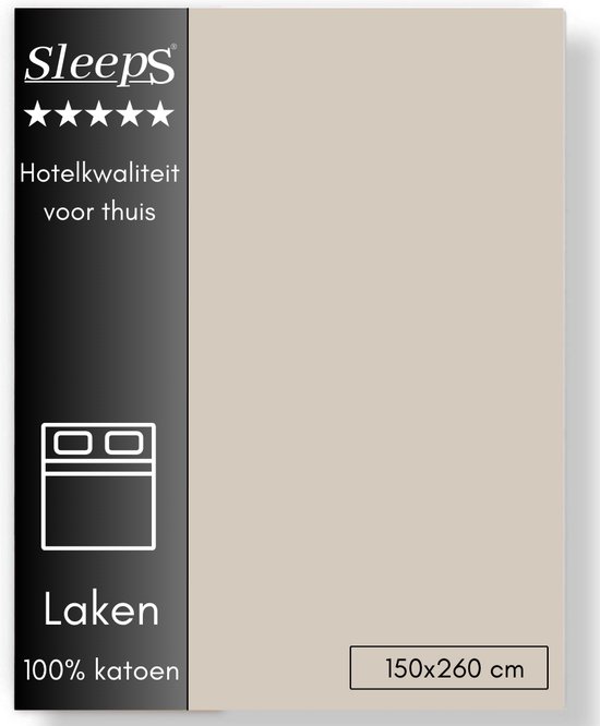 Sleeps Lakens Katoen Zand - 1 Persoons 150 x 260 cm - 100% Katoen - Hoogwaardig Hotelkwaliteit - Heerlijk Zacht