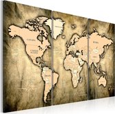 Schilderij - Wereldkaart , Zanderige Wereld , 3 luik