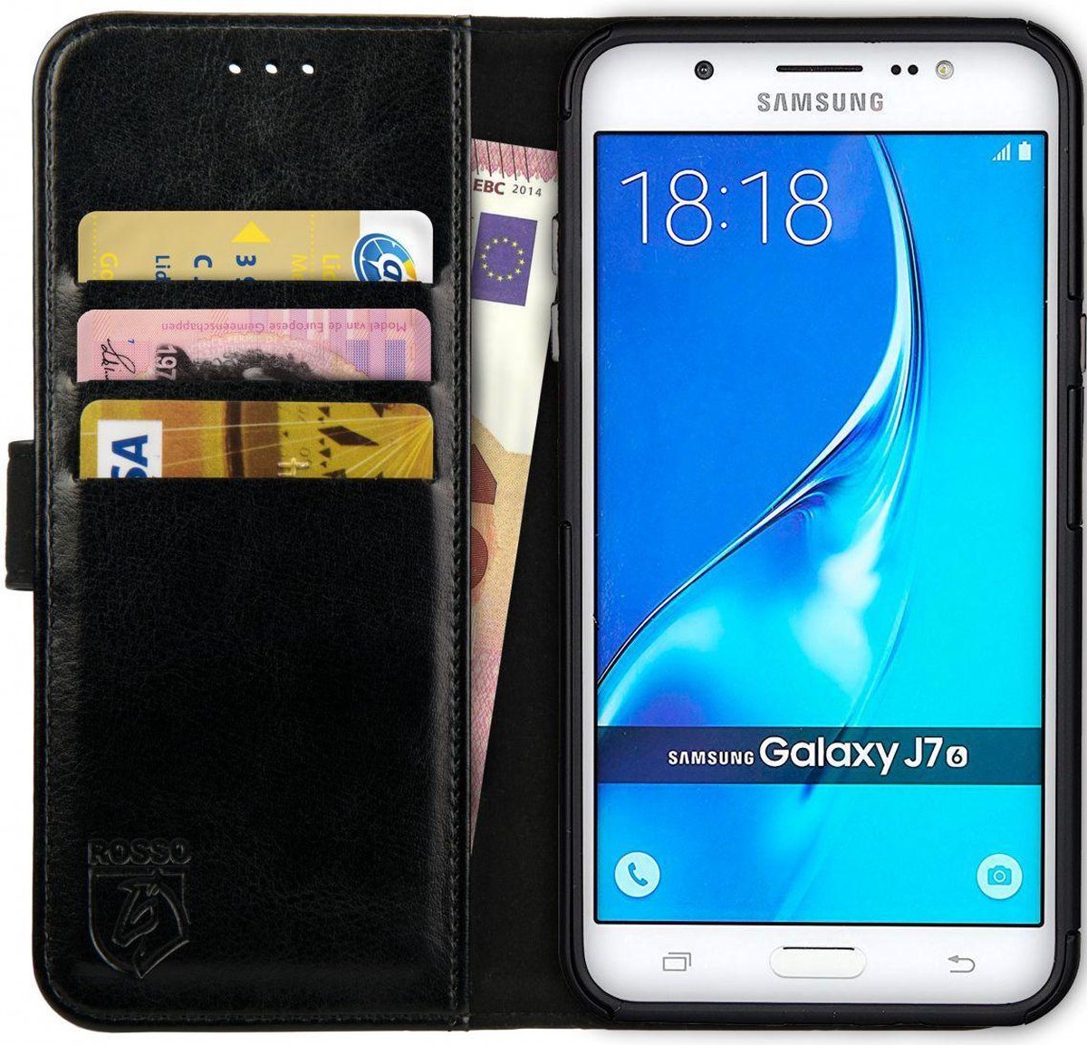 Rosso Element Book Case Wallet Hoesje Geschikt voor Samsung Galaxy J7 (2016) | Portemonnee | 3 Pasjes | Magneetsluiting | Stand Functie | Zwart op Prijzenvolger.com