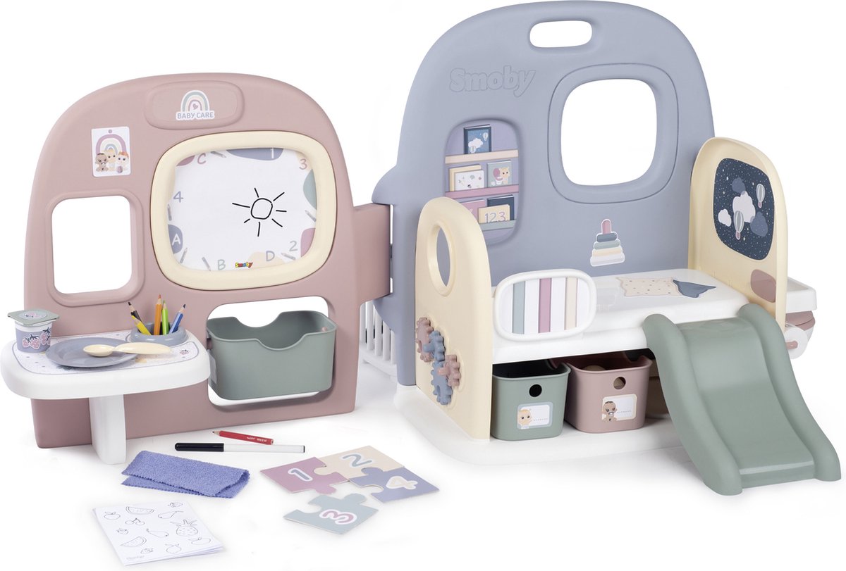 Smoby - Baby Care - Baby verzorgingscentrum - kinderopvang voor poppen met 5 verschillende ruimtes: ingang, speeltuin, toilet, dutje, maaltijd/creatief. - SMOBY