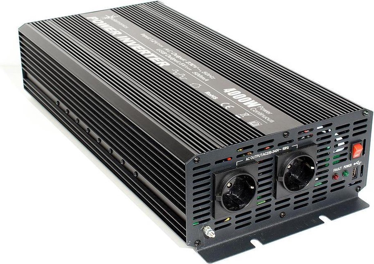 12V naar 230V Gemodificeerde Sinus Spanningsomvormer - 4000W - Zwart