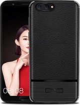 Honor View 10 Hoesje TPU Met Leren Textuur Zwart