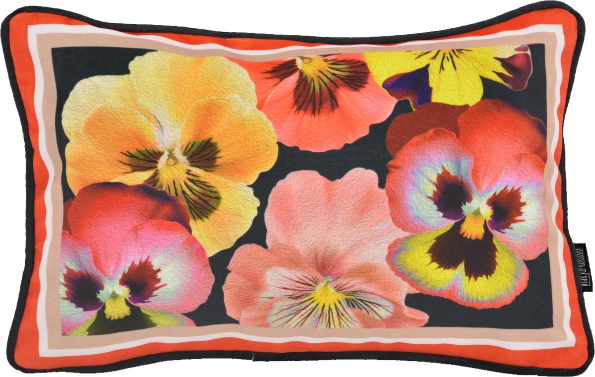 Gek op Kussens! Sierkussen Velvet Flores Long | 30 x 50 cm | Polyester Geel-Rood