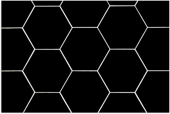 Poster (Mat) - Hexagon Vormen in het Wit tegen Zwarte Achtergrond - 90x60 cm Foto op Posterpapier met een Matte look