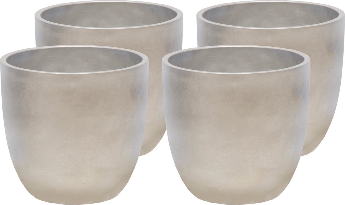 Mega Collections Plantenpot/bloempot - 4x - keramiek - zilver - D11 x H10 cm