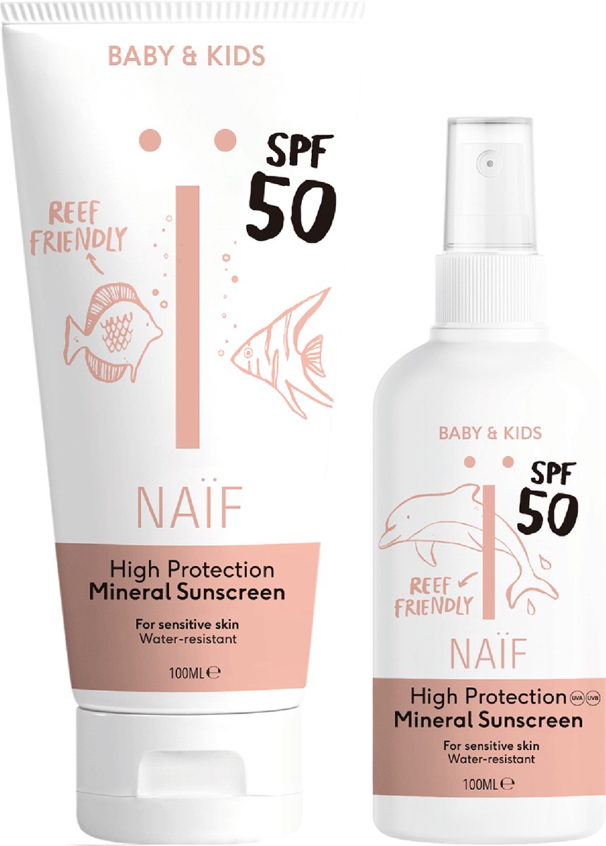 Naïf - Zonnebrandcrème & Zonnebrand Spray Voordeelset SPF50 met Parfum -  2x100ml -... | bol