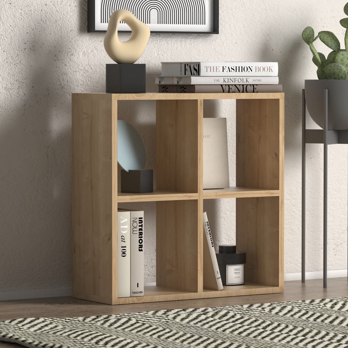 Vakkenkast Dallas - 90x40x230H cm - strak design - open vakken - 3 greeploze soft close lades