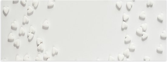 Poster (Mat) - Groep Witte Hartjes tegen Witte Achtergrond - 90x30 cm Foto op Posterpapier met een Matte look
