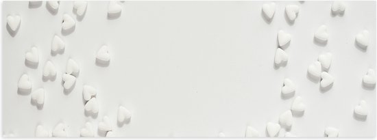 Poster Glanzend – Groep Witte Hartjes tegen Witte Achtergrond - 60x20 cm Foto op Posterpapier met Glanzende Afwerking