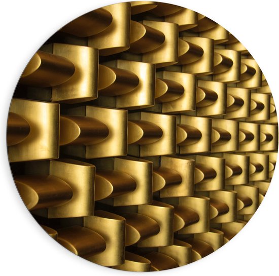 Dibond Muurcirkel - Abstracte Gouden Vormen op Wand - 90x90 cm Foto op Aluminium Muurcirkel (met ophangsysteem)