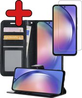 Samsung A54 Case Book Case Cover Wallet Cover Walletcase avec protecteur d'écran - Samsung Galaxy A54 Cover Bookcase Case - Zwart