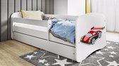 Kocot Kids - Bed babydreams wit raceauto met lade met matras 160/80 - Kinderbed - Wit