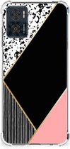 Smartphone hoesje Motorola Moto E22 | E22i TPU Silicone Hoesje met transparante rand Black Pink Shapes