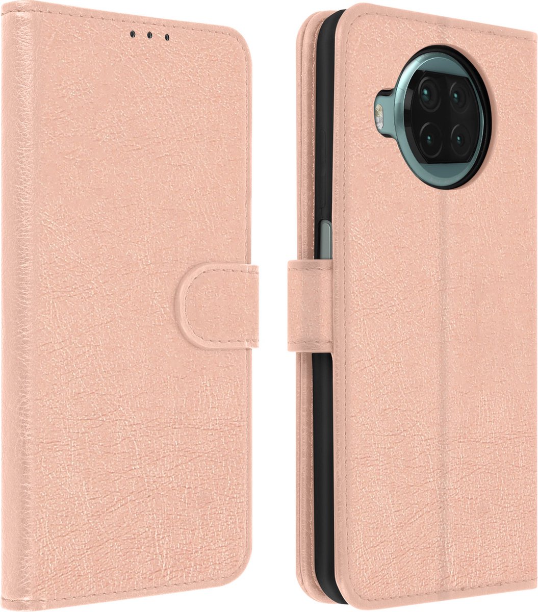 Avizar Foliohoes Geschikt voor Mi 10T Lite Portemonnee en Videohouder, Rose goud